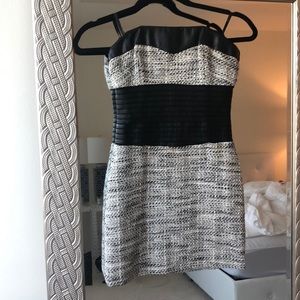 Tweed mini dress with leather detailing